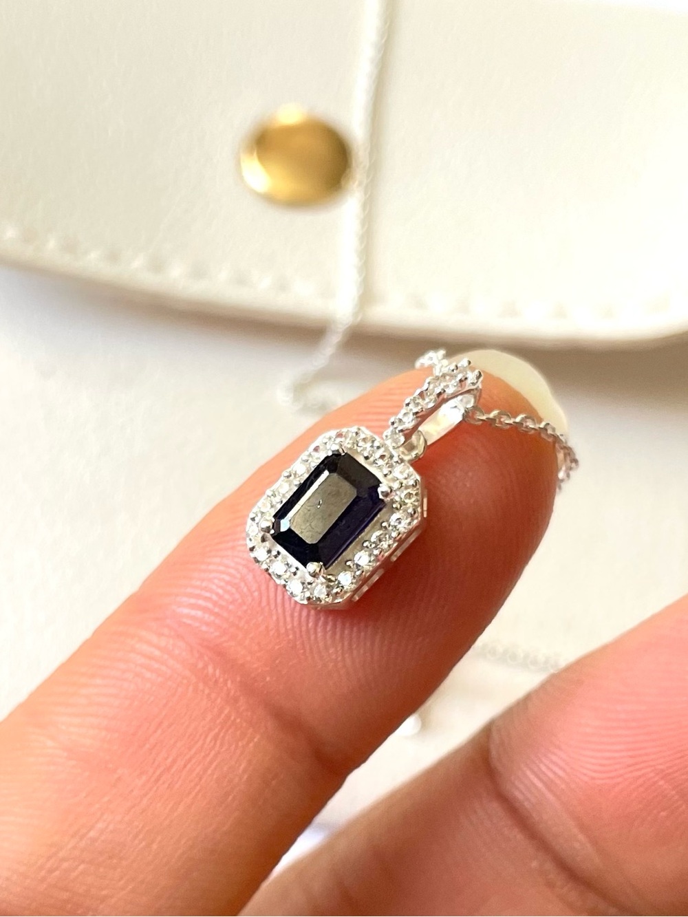 Natural Blue Sapphire Halo necklace in 925 Sterling Silver